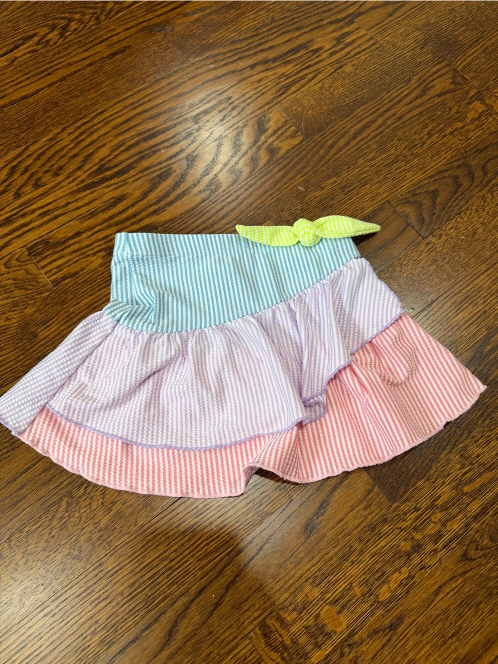 Shade Critters Girls' Pastel Striped Ruffle Skirt with Bow, YXS